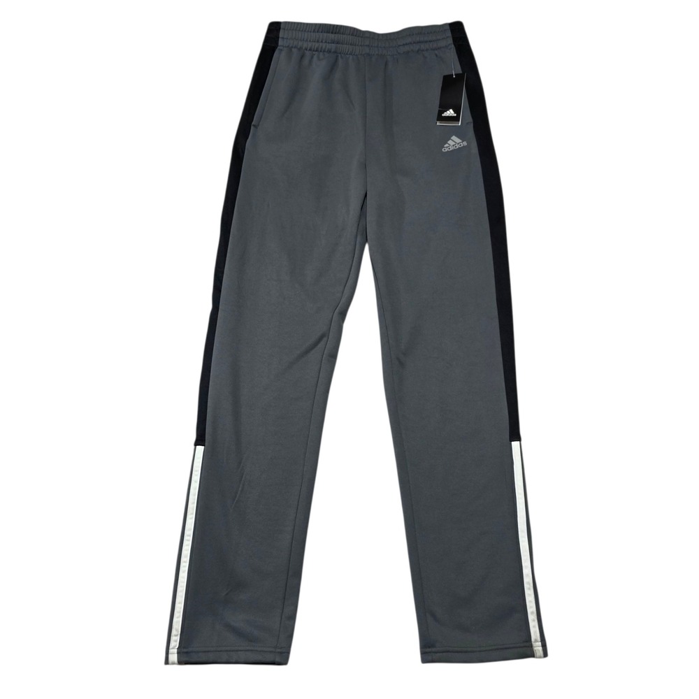 Adidas Boy Active Track Pants Gray Black White Stripes Elastic Waist XL 18-20
